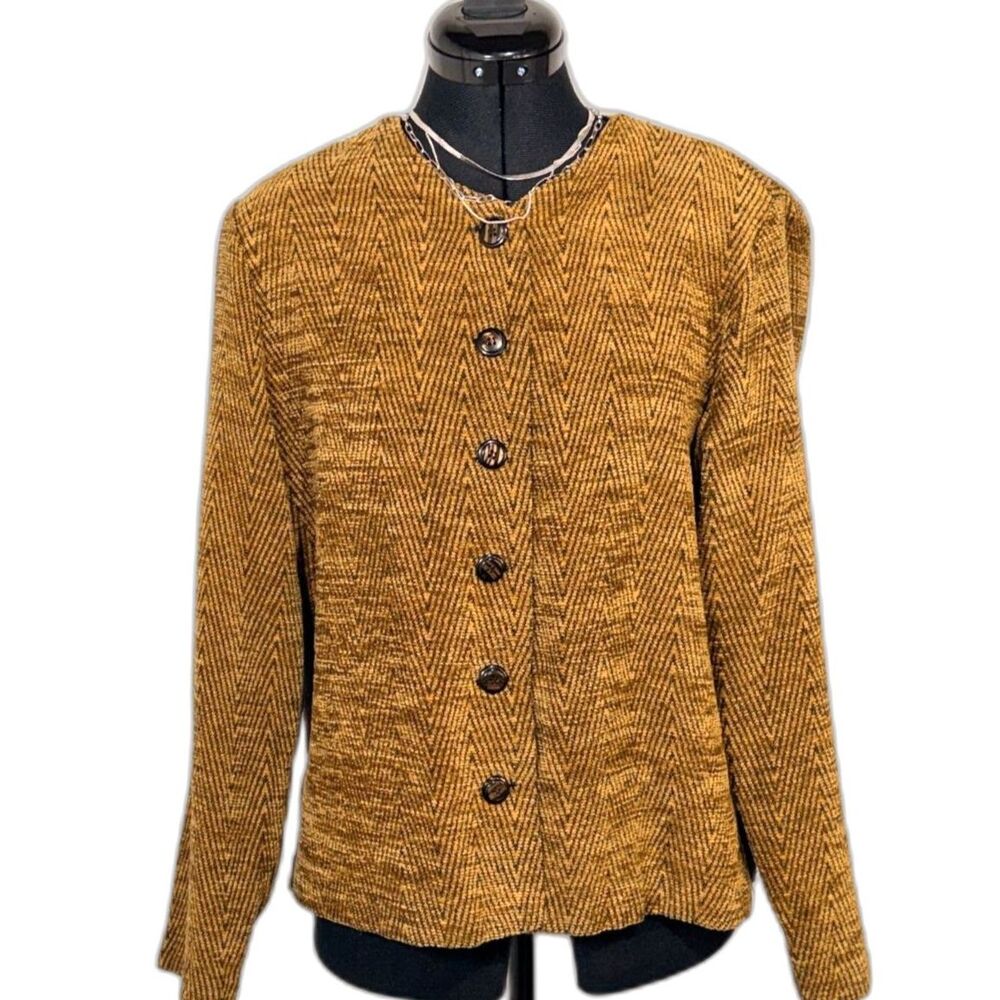 Option Mustard Gold Chevron Button Front Jacket